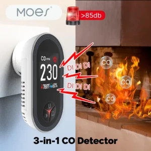 MOES 3‑in‑1 CO Detector – Plug‑In Alarm with Temp & Humidity Display