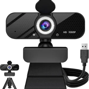 1080P HD Webcam – Wide‑Angle Cam w/ Mic, Tripod & Privacy Cover