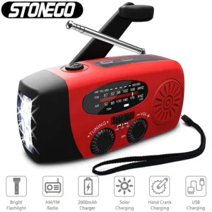 Multi‑Function Emergency Radio – Solar, Crank, Flashlight, Power Bank